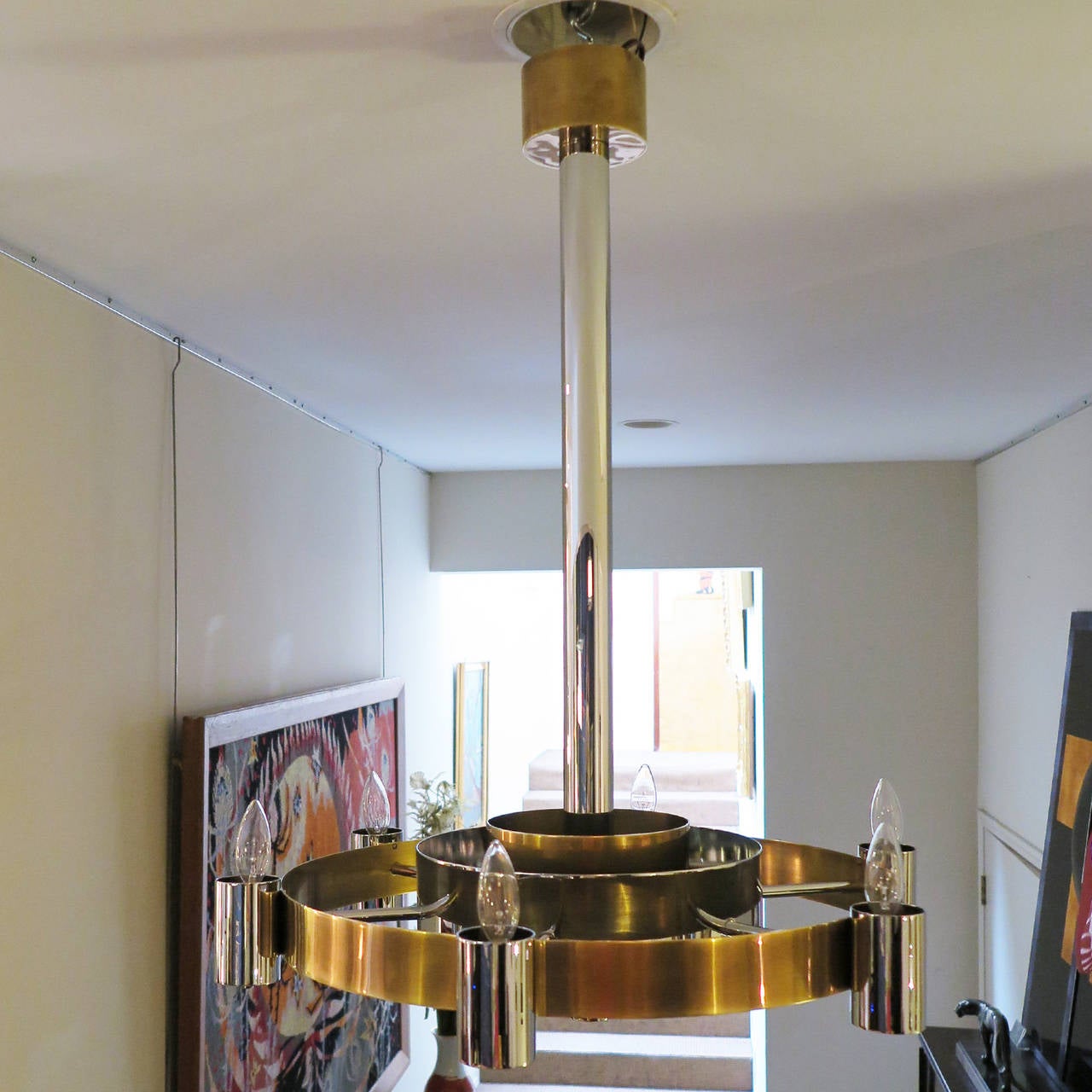Plated Art Deco Two-Tone Modernist Chandelier For Sale