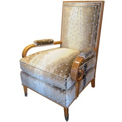 Leon Jallot Armchair in Fruitwood and Antelope Silk Velvet Print