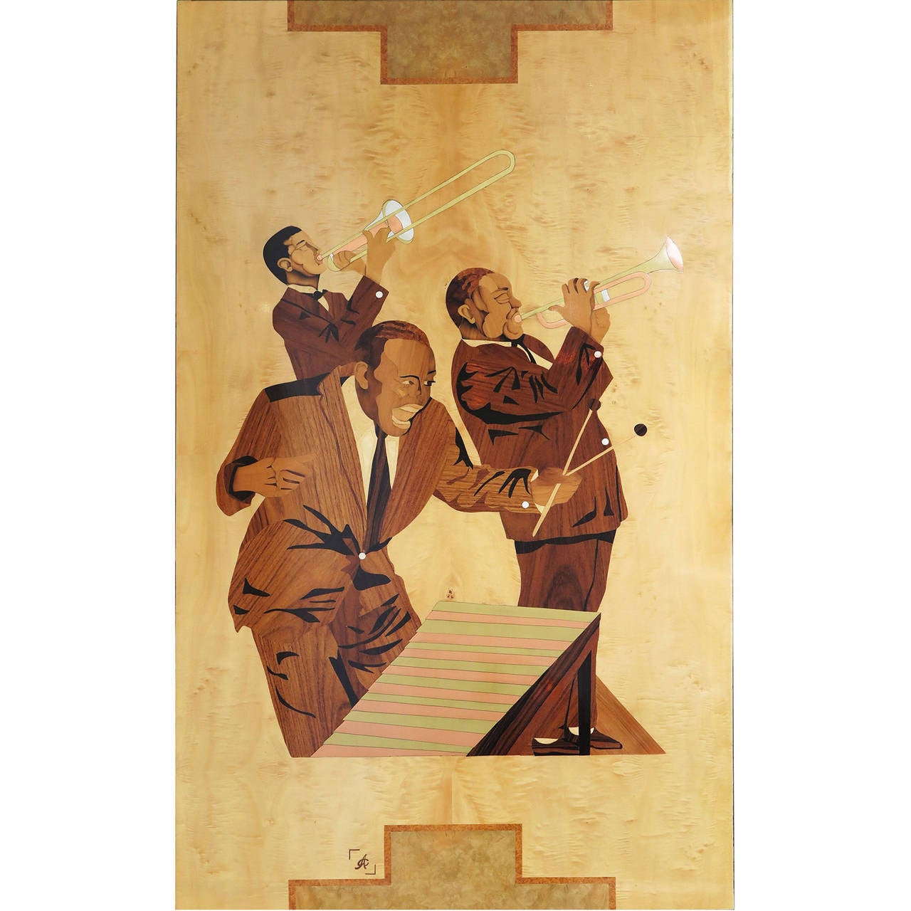 Set of Four Marquetry Panels of Louis Armstrong's Band from Paris In Excellent Condition In Los Angeles, CA