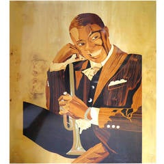 Louis Armstrong Marquetry Jazz Panel from Paris