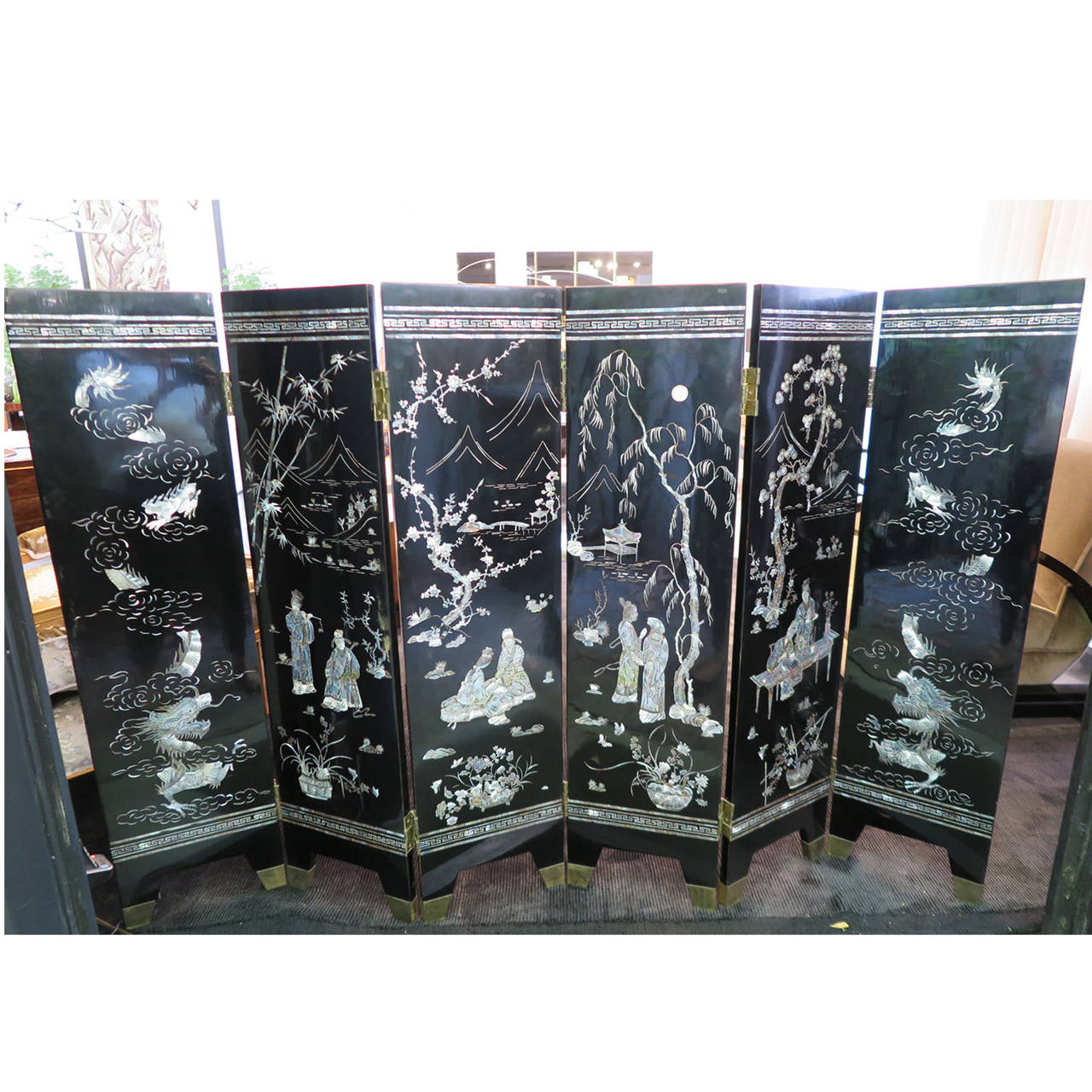 Cast Goldfish Japanese Lacquer Screen