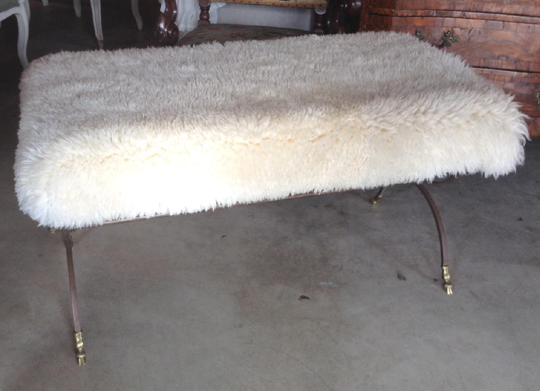 Mid-Century Sheepskin Bench