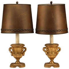 Pair Of Italian Gilt Wood Urn Lamps
