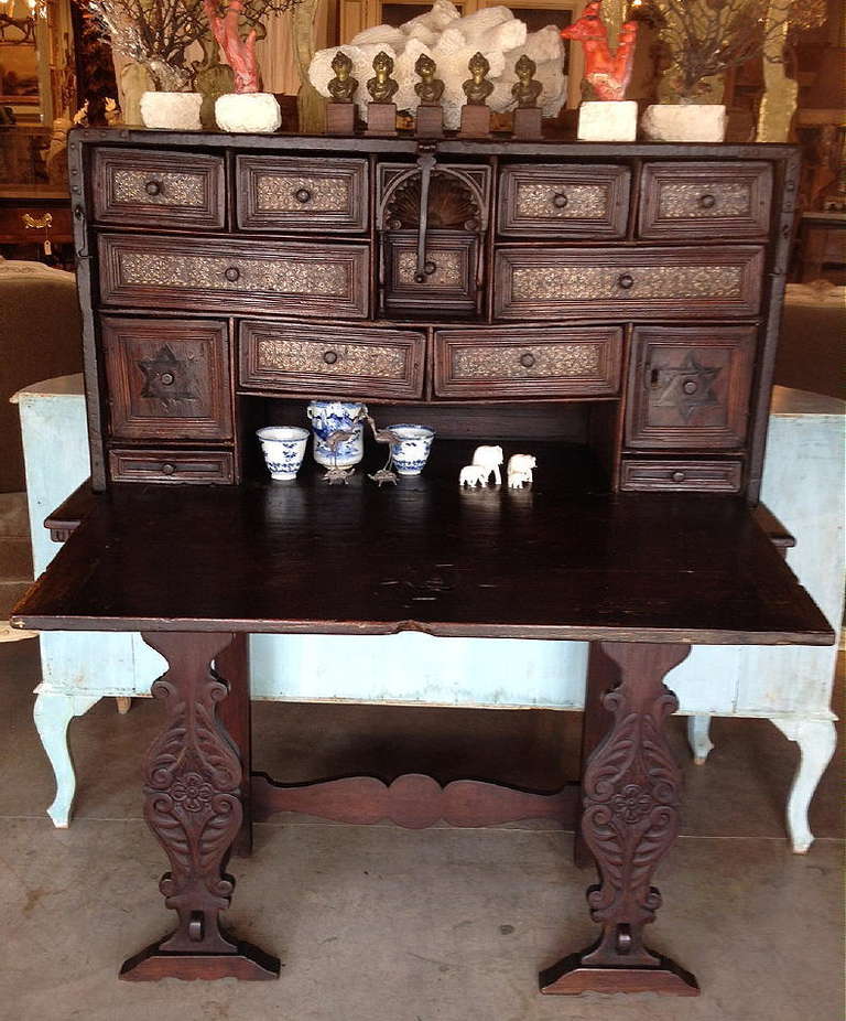 Baroque 16th-17th Century Spanish Inlaid Vargueno For Sale