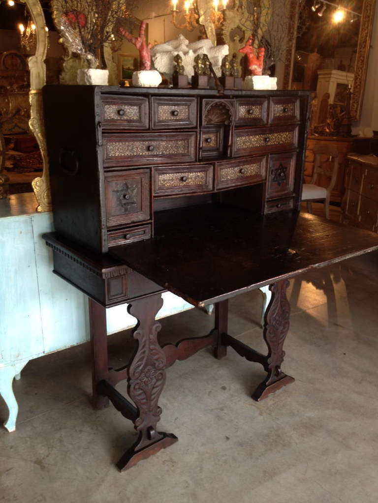 18th Century and Earlier 16th-17th Century Spanish Inlaid Vargueno For Sale