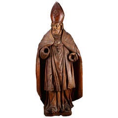 A Large 18th Century German Carved Wood Bishop Saint