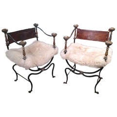 Pair Of Iron And Brass Savonarola Chairs