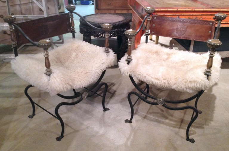 Pair Of Iron And Brass Savonarola Chairs