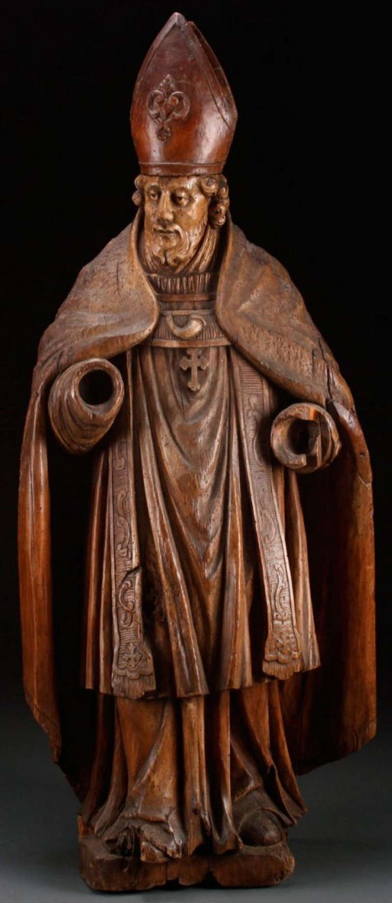 A Large 18th Century German Carved Wood Bishop Saint