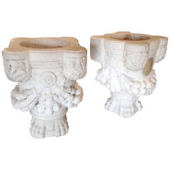 Pair of 19th Century Italian Carved Marble Planters