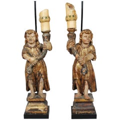 Pair Of 18th Century Candle Bearing Angels