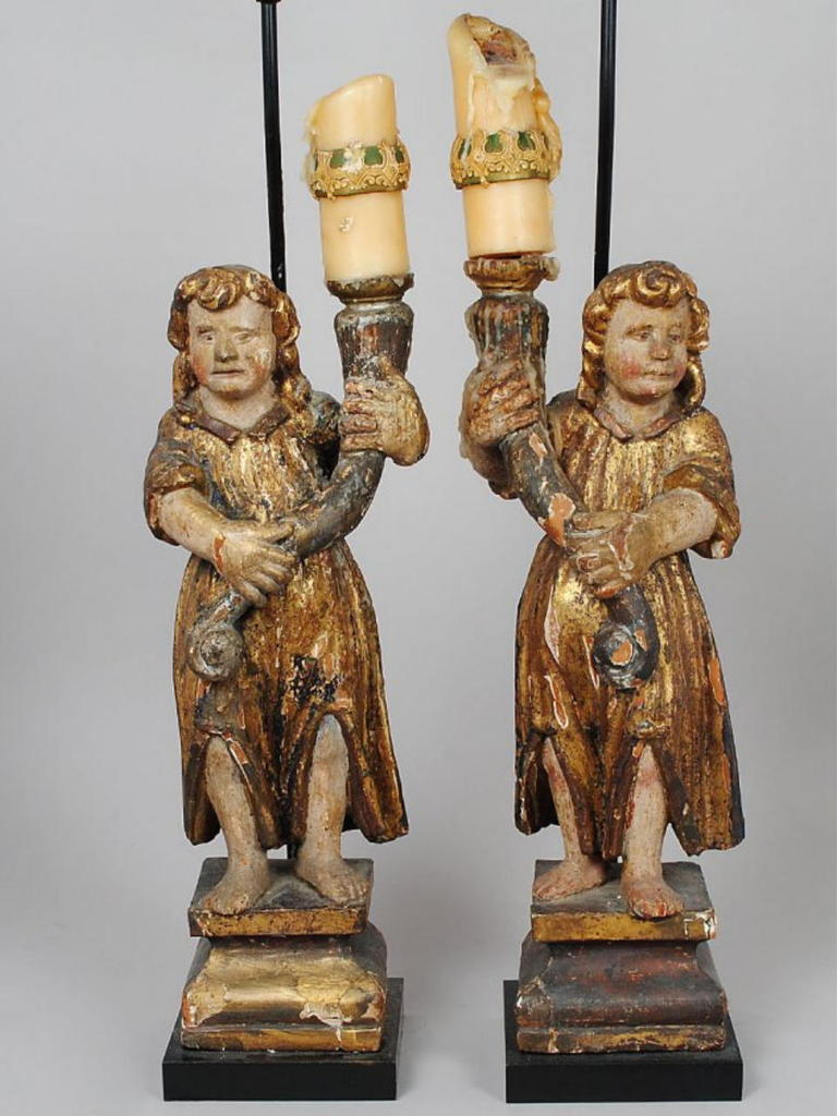 18th Century and Earlier Pair Of 18th Century Candle Bearing Angels