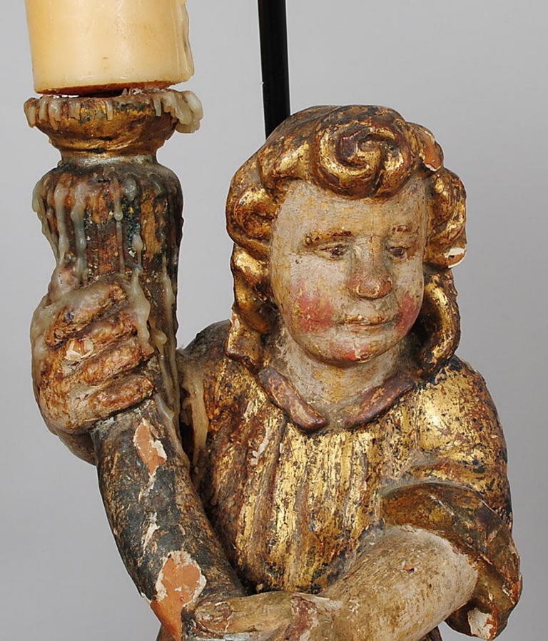 Italian Pair Of 18th Century Candle Bearing Angels