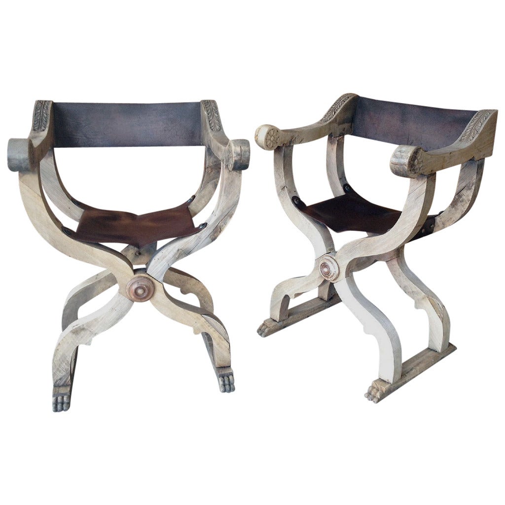 Pair of Italian Savonarola Chairs For Sale