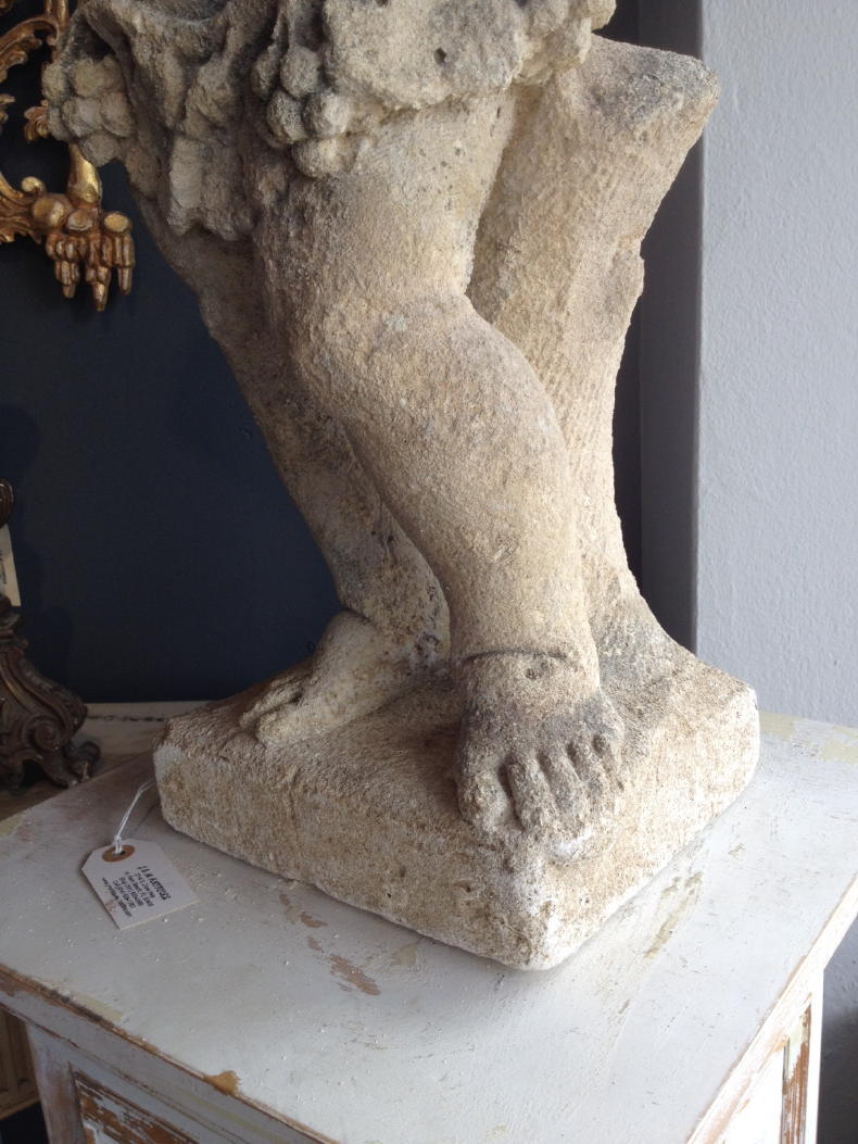 19th Century Carved Stone Figure of a Cherub Pedestal For Sale