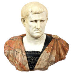 An Italian Carved Polychrome Marble and Bronze Bust
