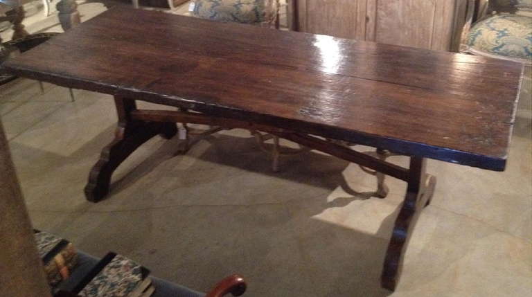 19th Century Italian Walnut Trestle Table
