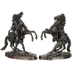 Pair Of French Bronze Marley Horse Sculptures 