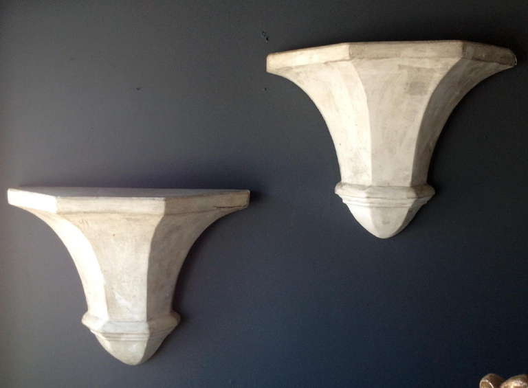 Pair of Large Dorothy Draper Style Plaster Wall Brackets For Sale 1
