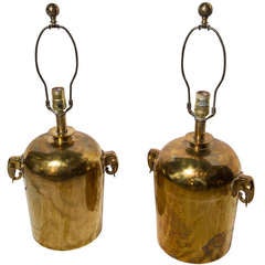 Vintage Pair Of Mid Century Brass Lamps