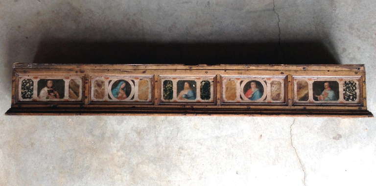 An Italian Renaissance Painted Predella. The Base For An Alter. Depicting Figures Of Saints.