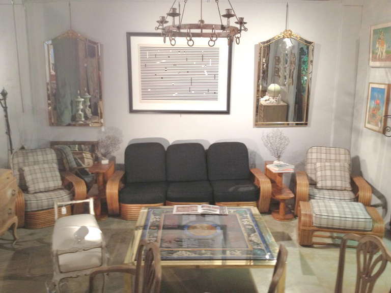 Paul Frankl Style Rattan Sofa In Excellent Condition In West Palm Beach, FL