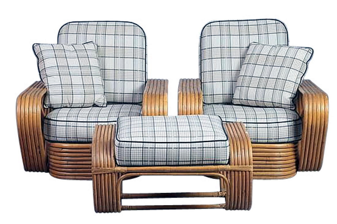 Pair Rattan Chairs And Ottoman