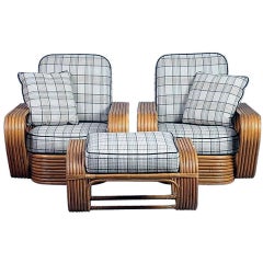 Pair Rattan Chairs And Ottoman