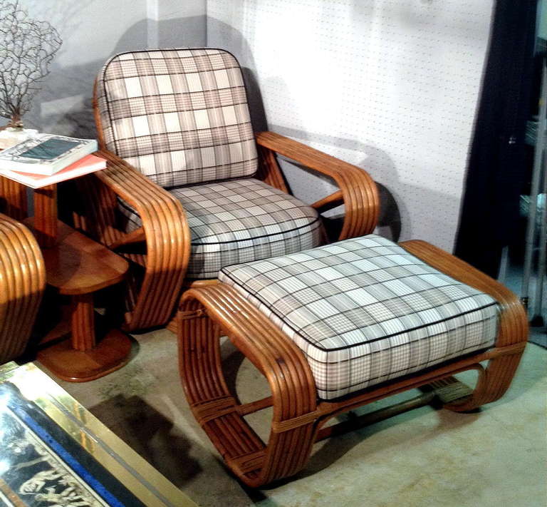 Pair Rattan Chairs And Ottoman In Excellent Condition In West Palm Beach, FL