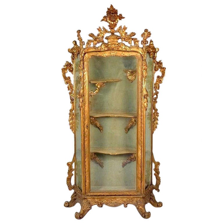 Italian Baroque Style Gilt Wood Display Cabinet