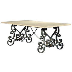French Scrolled Iron Marble Top Table