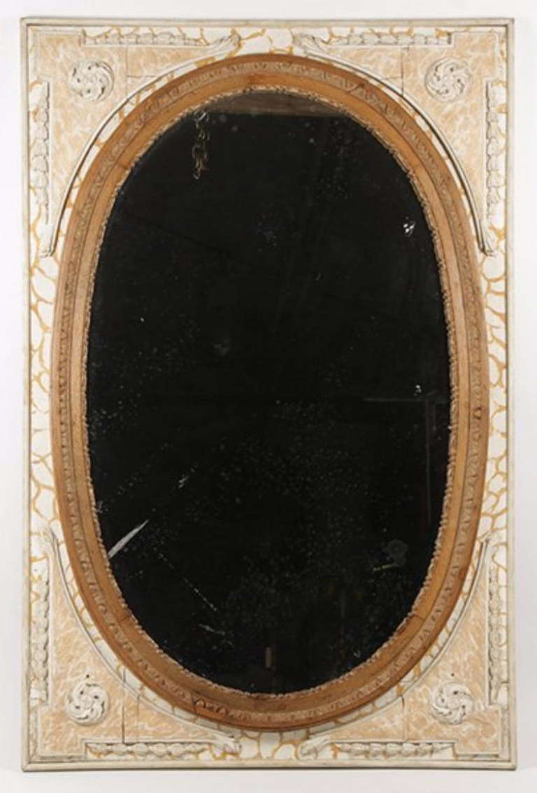 A Large 19th Century Faux Painted And Carved Oak Wall Mirror.
