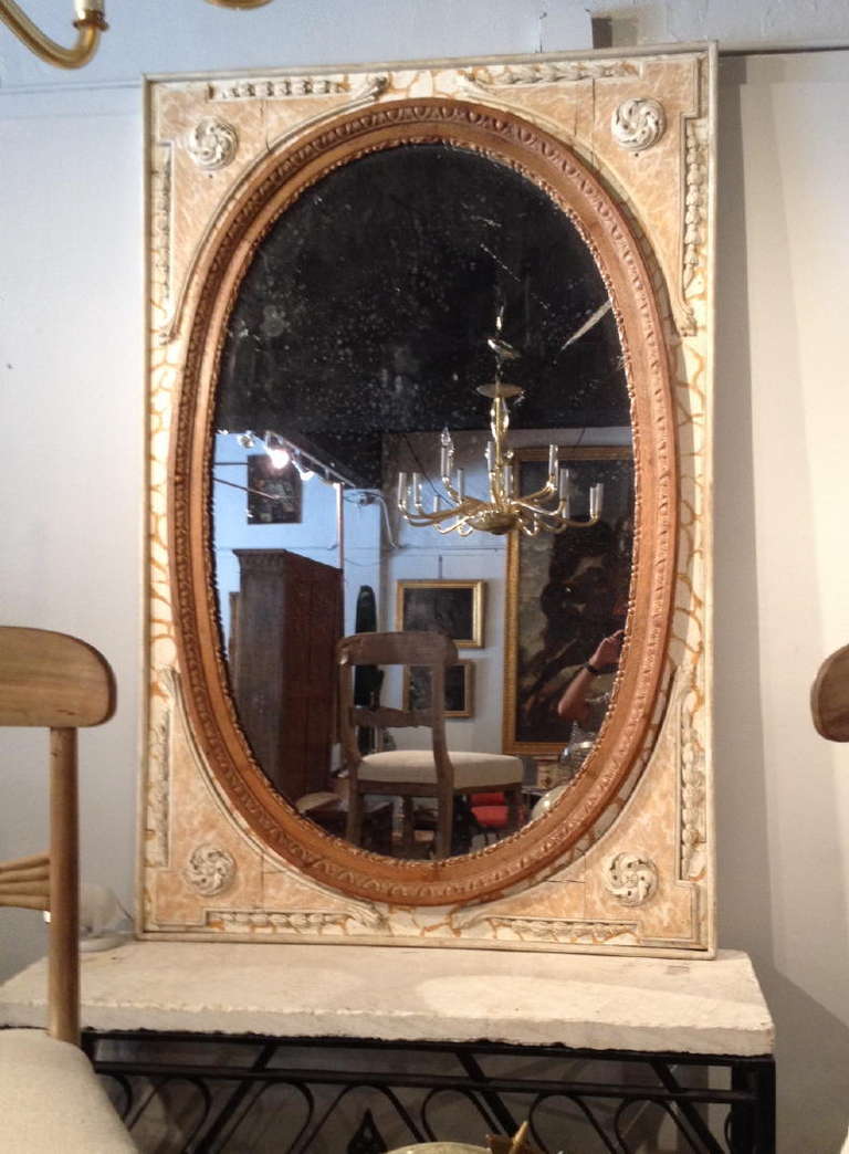 Wood Large 19th Century Faux Painted Mirror