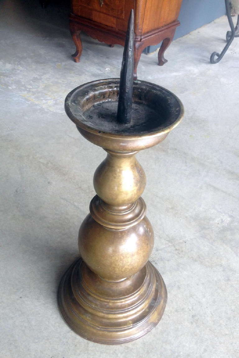 A Rare Large And Heavy 17th Century Italian Bronze Pricket Candlestick.