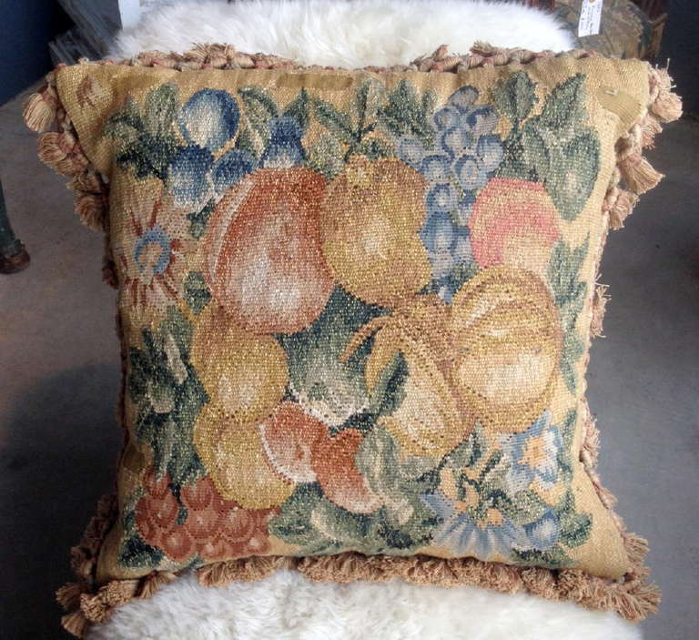 A Large Pillow Made With 18th Century Verdure Tapestry.