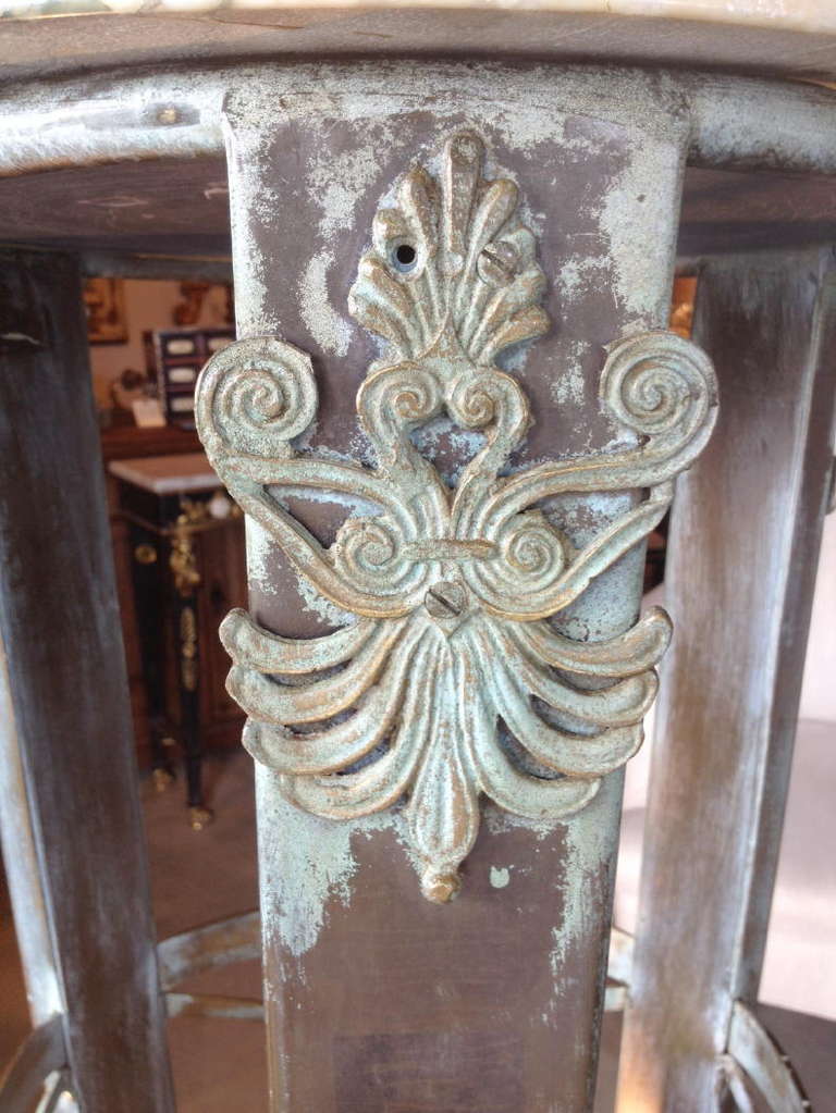 A Patinated Brass Regency Style  Pedestal With Marble Top.