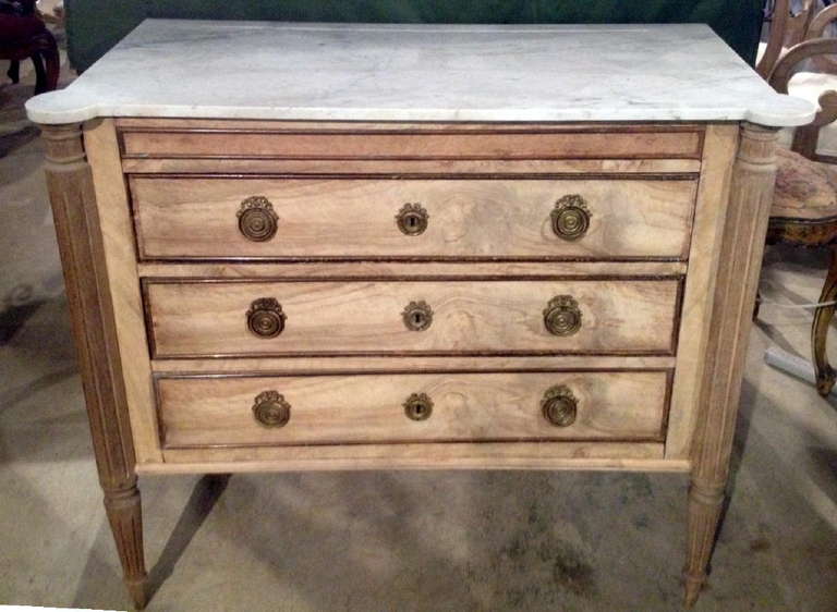 19th Century French Directoire Style Marble Top Chest With Brass Hardware.