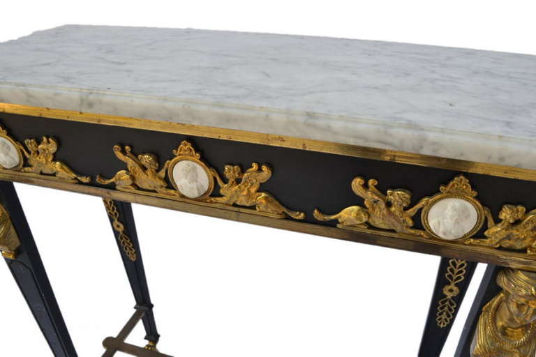 French Empire Bronze, Mounted Iron Console Table In Excellent Condition In West Palm Beach, FL
