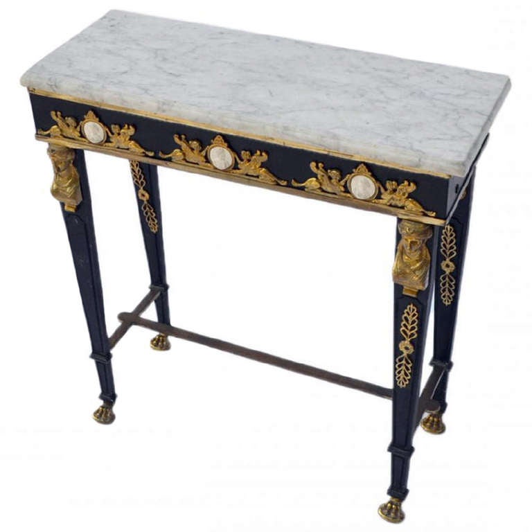 French Empire Bronze, Mounted Iron Console Table