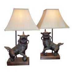 PAIR OF BRONZE FOO DOG LAMPS