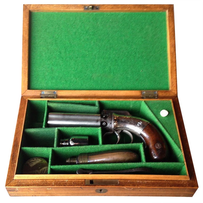 Steel Engraved Pepperbox Percussion Pistol at 1stDibs