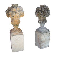 Antique PAIR OF CARVED STONE CORUCOPIA