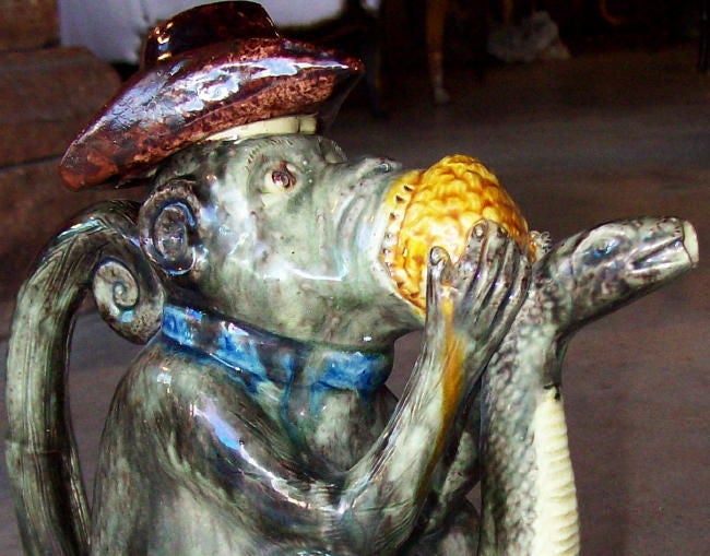 19th Century Portuguese Palissy Monkey Pitcher