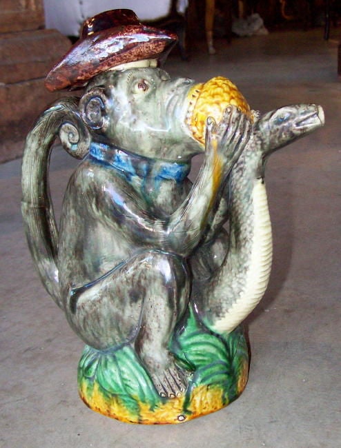 Pottery Portuguese Palissy Monkey Pitcher
