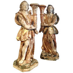 Pair of 18th Century Italian Candle Bearing Angels