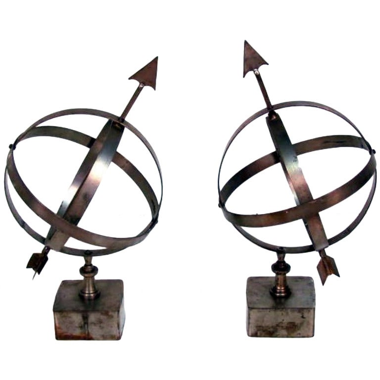 Pair Of Steel Armillary Spheres For Sale