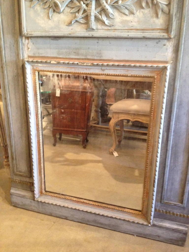 Wood 19th Century French Painted Trumeau For Sale