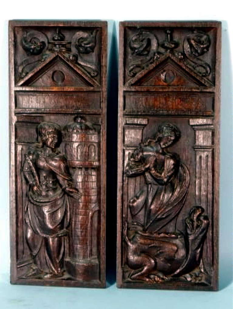 French Set of Four 16th Century Gothic Oak Panels For Sale