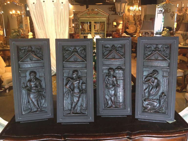 Wood Set of Four 16th Century Gothic Oak Panels For Sale