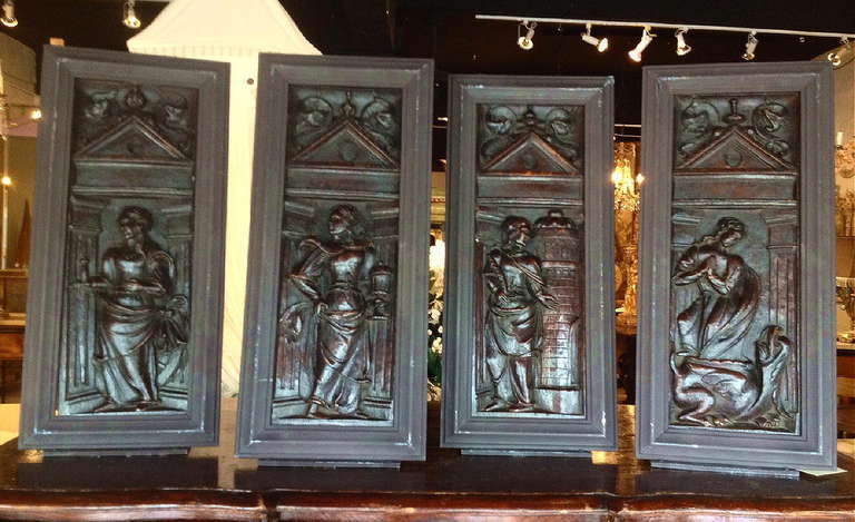 Set of Four 16th Century Gothic Oak Panels For Sale 1